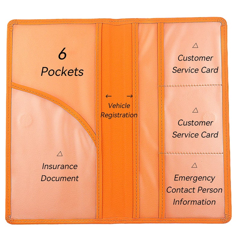 Miunice Car Registration and Insurance Holder  Premium Pu Leather Vehicle Glove Box Organizer - for Driver License  Cards & Essential Documents (L-Orange) - Image 4